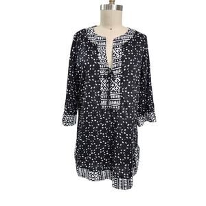 La Blanca Rod Beattie Black/White Cover Up Tunic 100% Cotton M